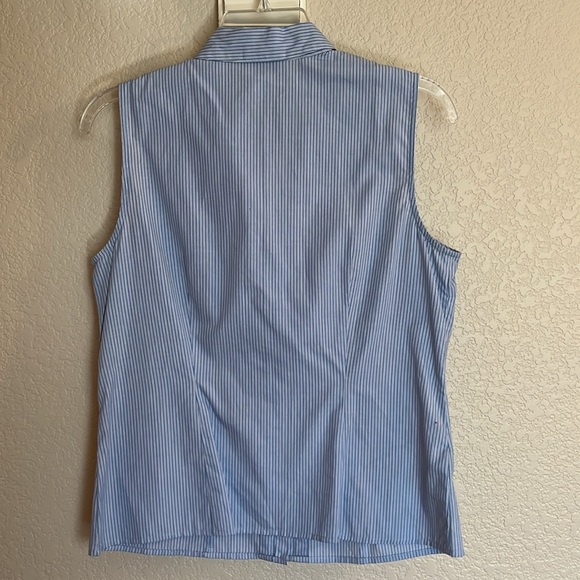 🆕 LOFT ruffle button up tank, blue & white pinstripe - Picture 5 of 7